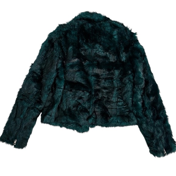 Belle Vere Size Small Faux Fur Emerald Green & Black Moto Style Jacket EUC - Picture 4 of 9